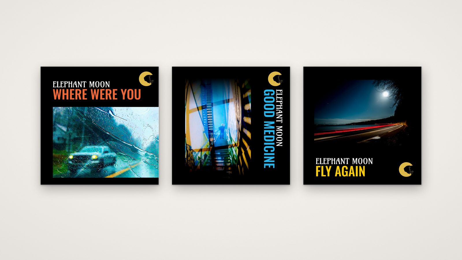 Elephant Moon single covers as a series